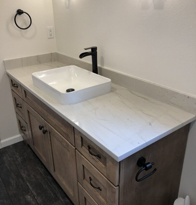A beautiful marble sink countertop installed by our professional crew.